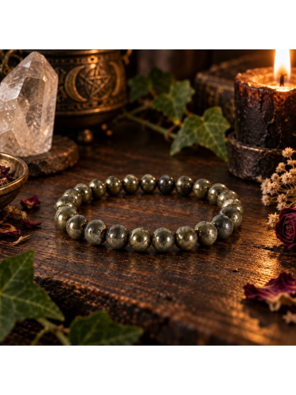 Natural Pyrite Crystal 8mm Stretch Bracelet